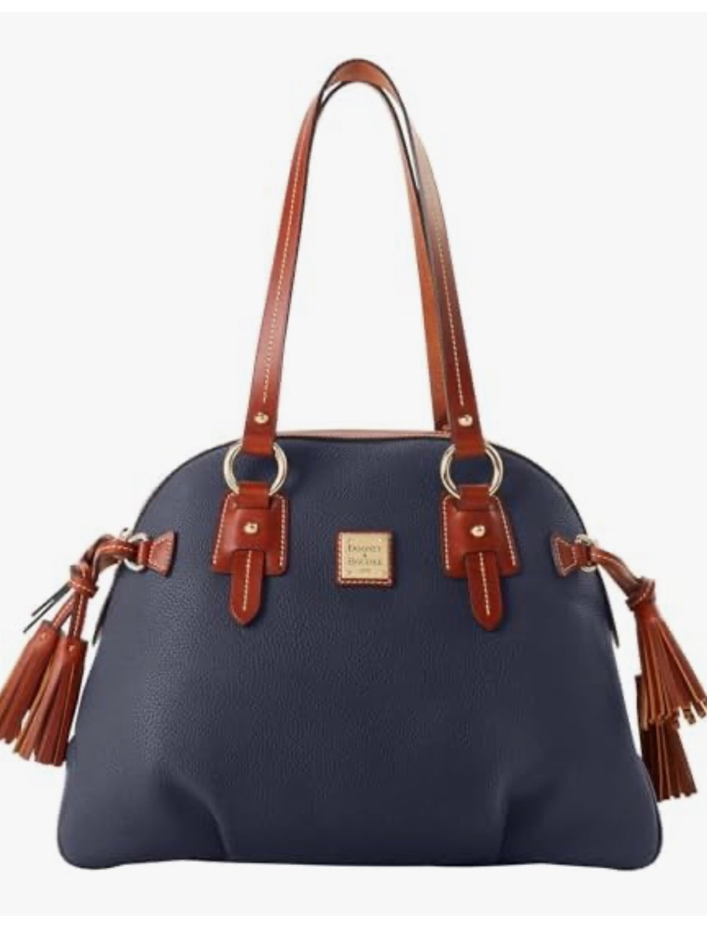 Dooney & Bourke Navy Pebble Leather Shoulder Bag with Tan Trim